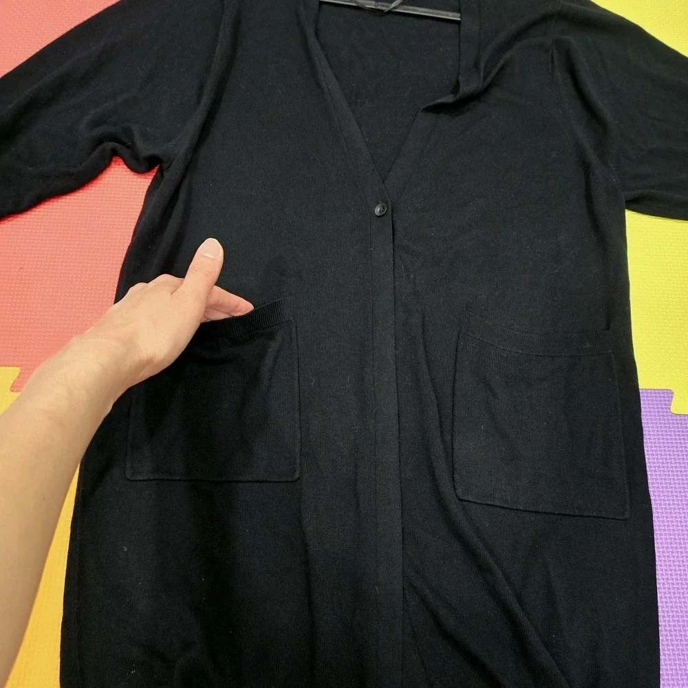 Uniqlo Black Rayon Blend Long Cardigan Sweater, Size M, Soft Knit‎